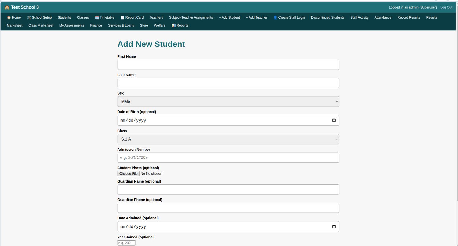 Add New Student form