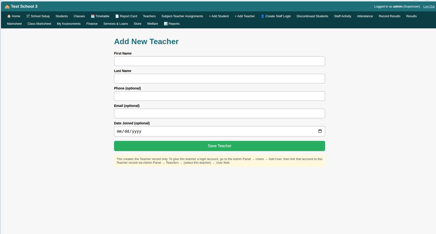 Add New Teacher form