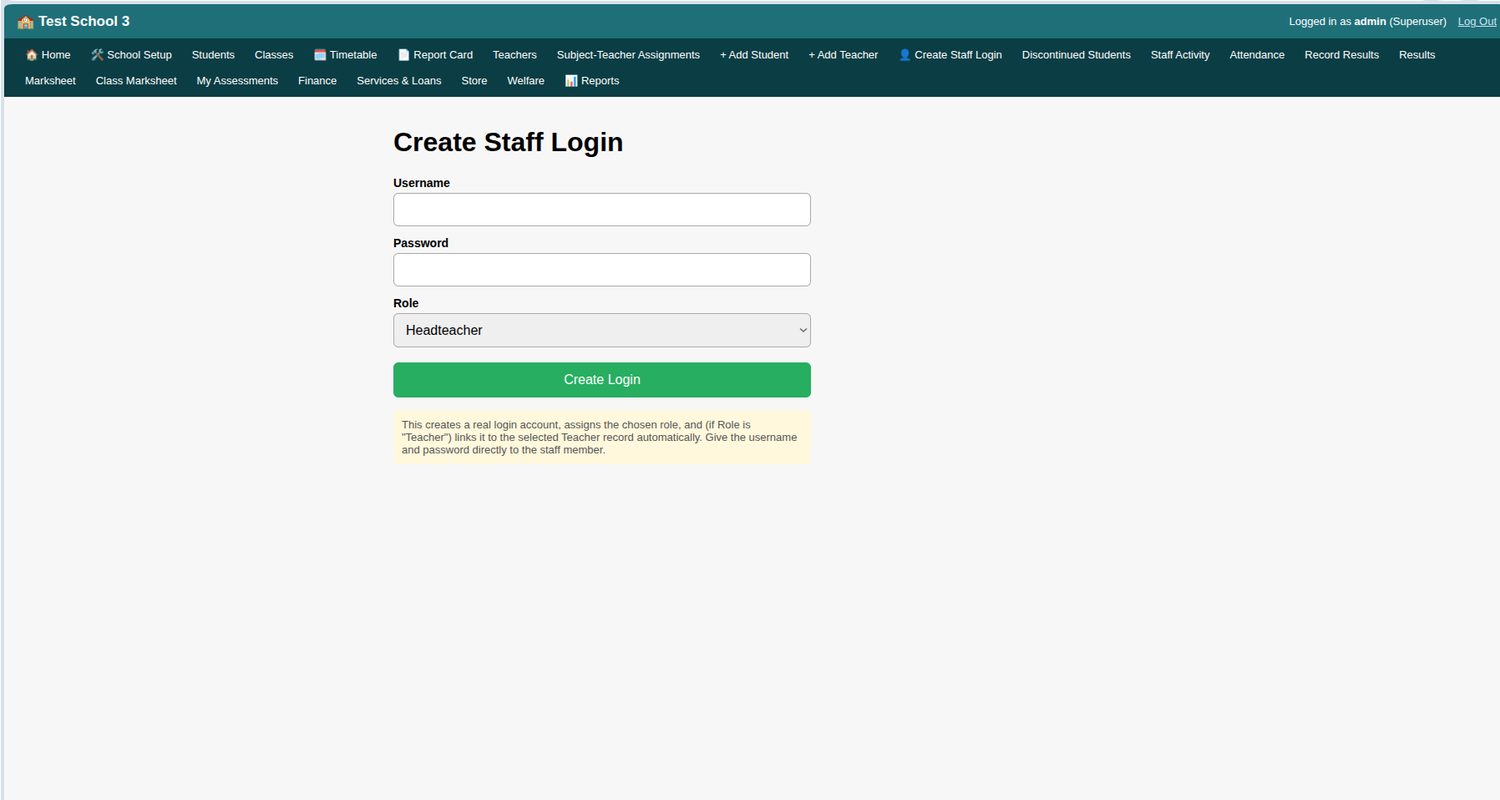Create Staff Login form with a role selector